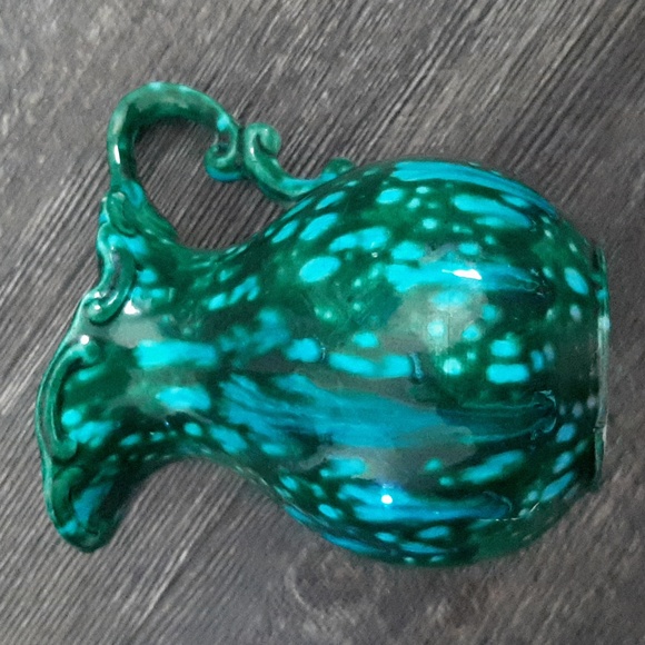 Hand Made Small Dripped Glaze Green Pitcher Vase - Picture 1 of 8